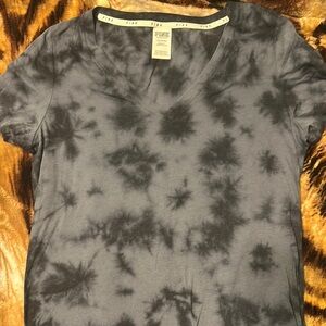 PINK - Gray Tie-Dye V-Neck Women's Top